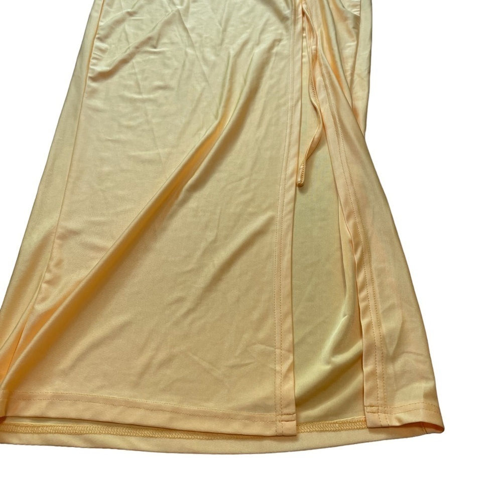 5 For $50🔥 Yellow Ruched Tie Maxi Swim Skirt Cover Up - Picture 4 of 9